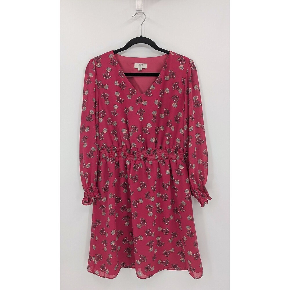 LOFT Outlet Dress L Petite PL Pink Floral
